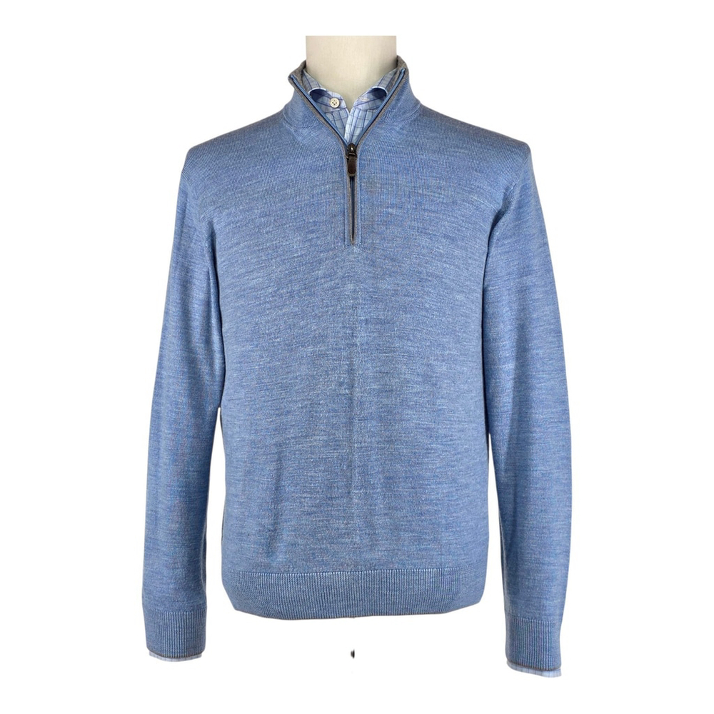Quiet Luxury Raffi Linea Uomo Zip Mock Sweater Men M Blue Merino Wool Italy Knit